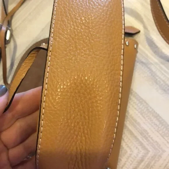 Mario Valentino Tan Small Satchel Crossbody Bag Silver Grommets Adjustable Strap - Picture 7 of 8